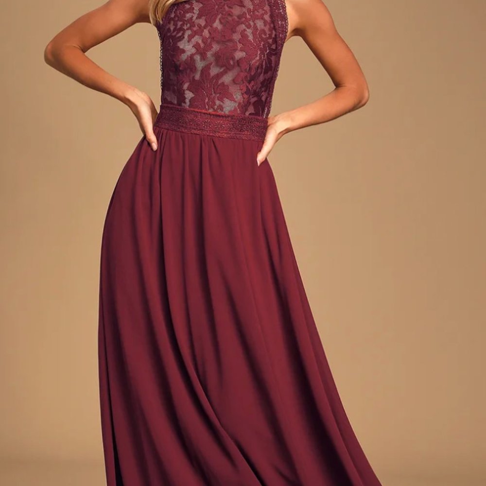 Lulus Forever & Always Burgundy Lace Maxi Dress XL